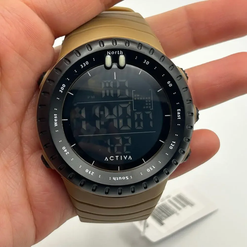 Activa Odyssey X Men’s Digital Watch Tan Silicon Band Black Bezel and Dial